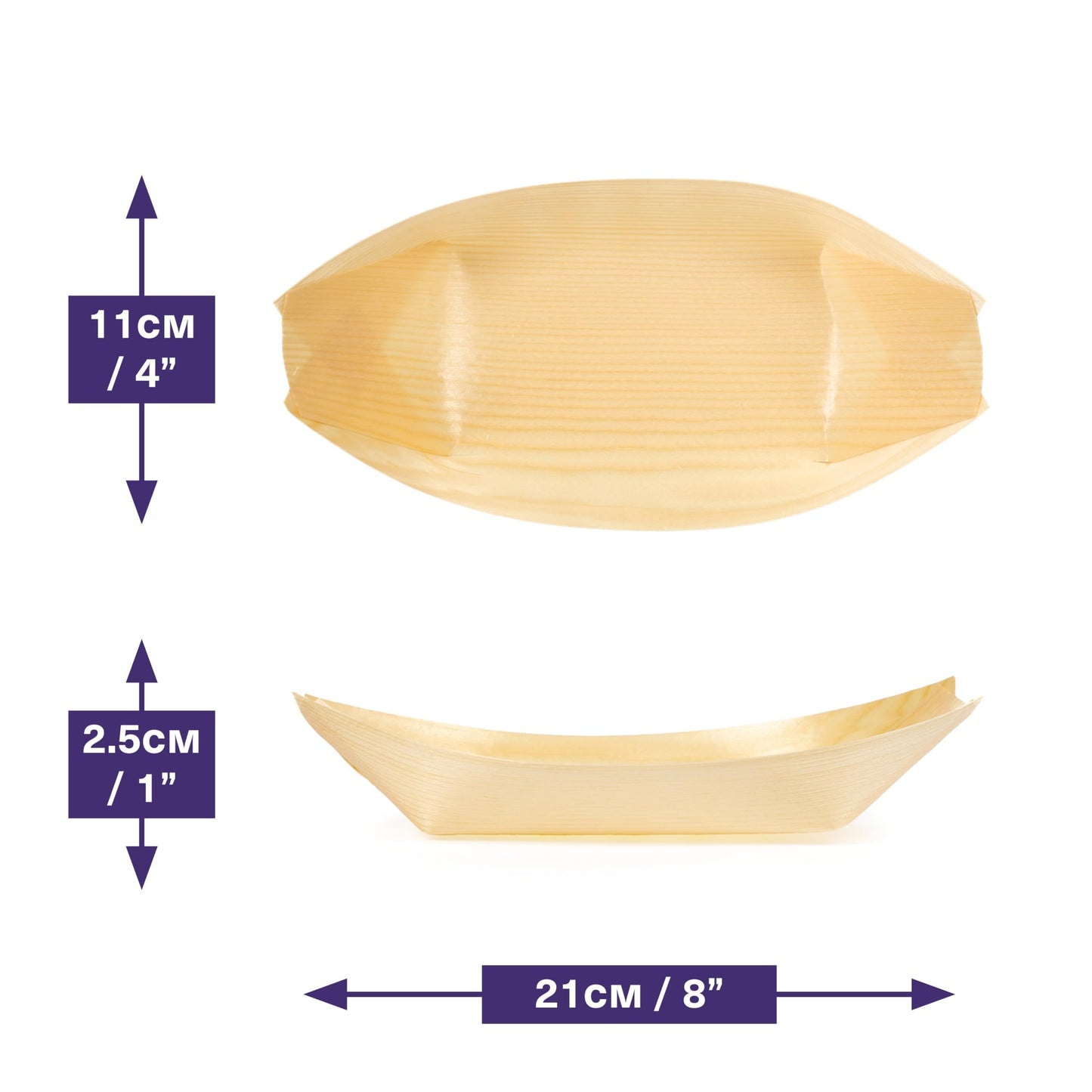MATANA 100 Schiffchen Snackschalen, 21cm - Bambus Schalen, Einwegschalen, Pommesschalen - Stabil, Umweltfreundlich & Biologisch Abbaubar - Hochzeiten, Geburtstage, Grillpartys