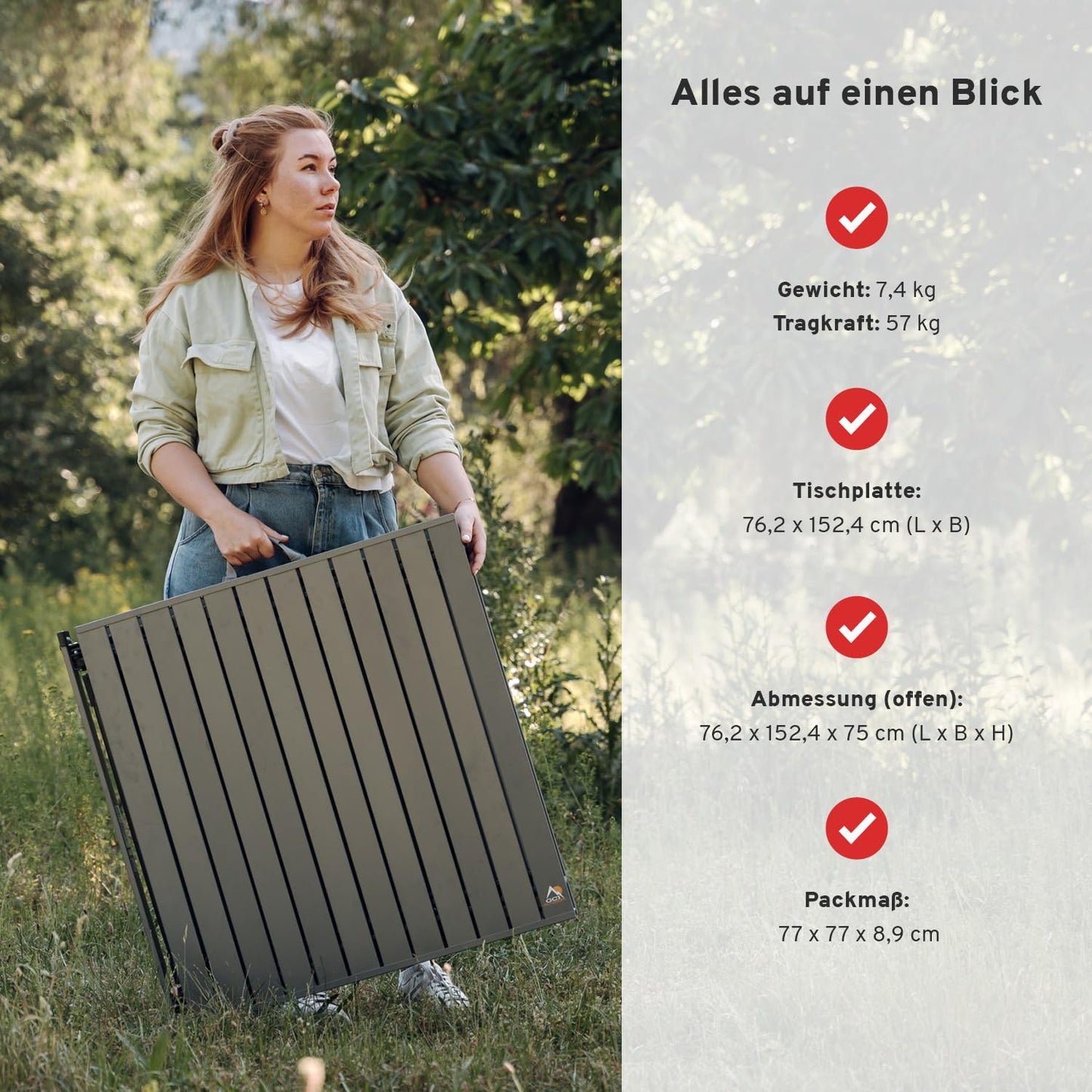 CAMPWERK Alu Camping Tisch, Campingtisch XL, Klapptisch, Gartentisch, Camping Möbel, Faltbar & Tragbar, Leichtes Aluminiumgestell, Ausklappbar, Für 2-6 Personen, 150 x 76 cm