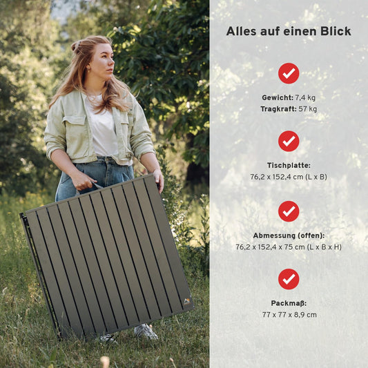 CAMPWERK Alu Camping Tisch, Campingtisch XL, Klapptisch, Gartentisch, Camping Möbel, Faltbar & Tragbar, Leichtes Aluminiumgestell, Ausklappbar, Für 2-6 Personen, 150 x 76 cm
