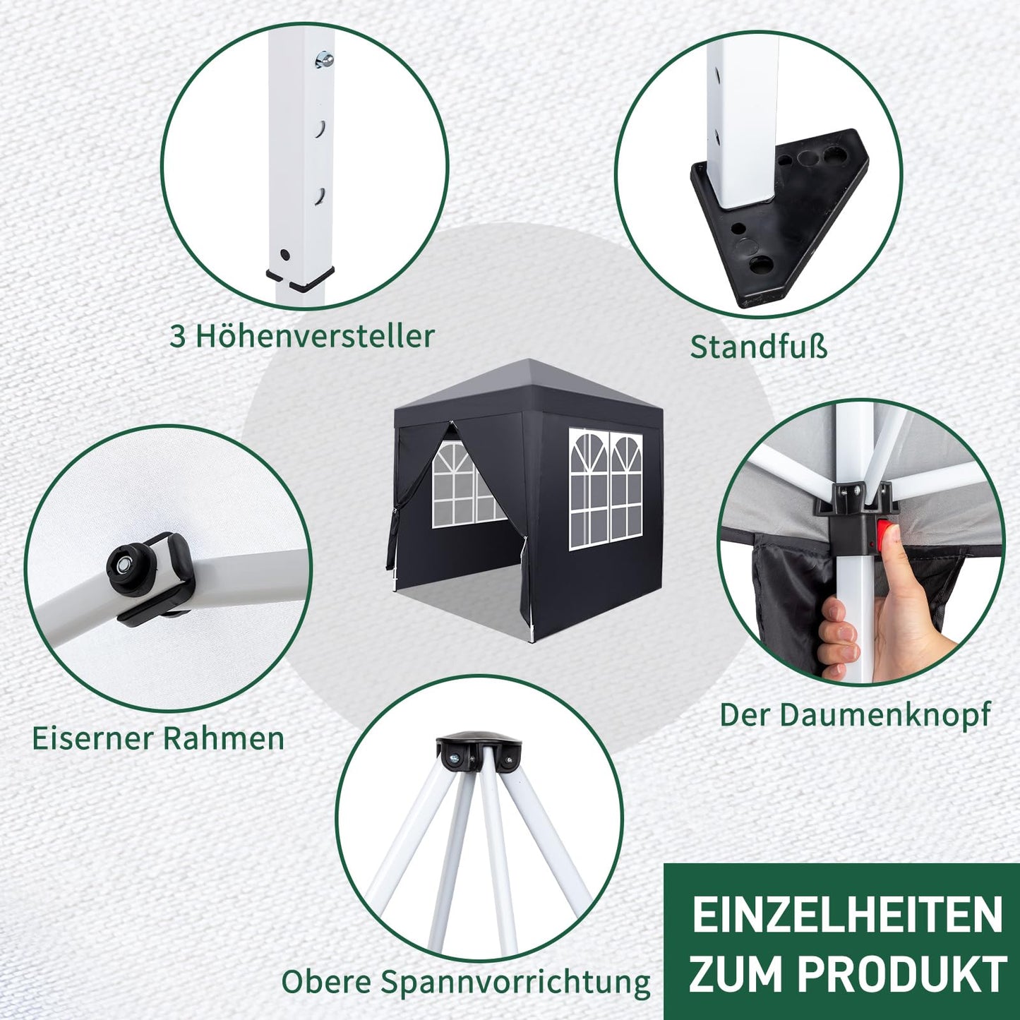 Bonnlo Pop Up Gazebo mit Seiten Einfaches EIN-Personen-Setup Sofortige Outdoor-Vordach Falten Garten Gazebo Partyzelt (2x2m, grau)