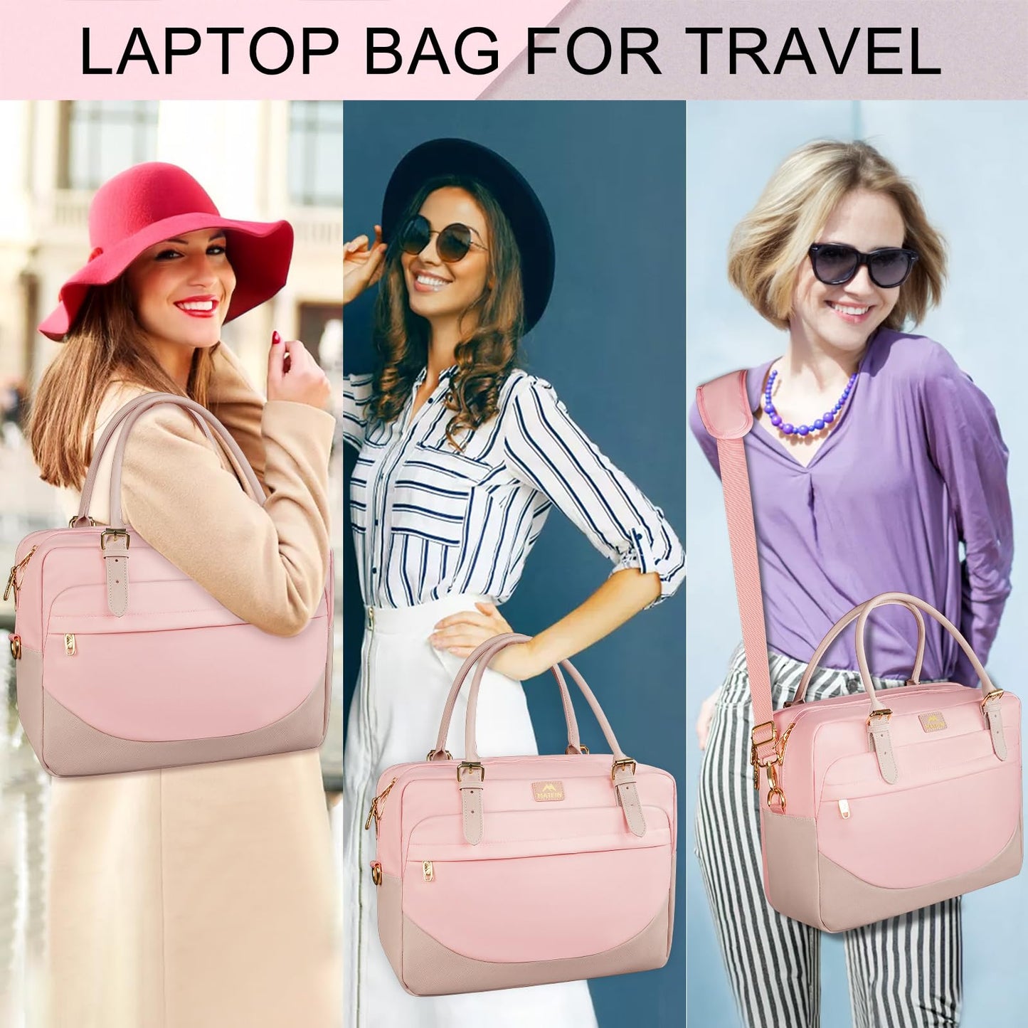 MATEIN Handtasche Damen Groß, Laptoptasche 17,3 Zoll Arbeitstasche mit Vielen Fächern Messenger Bag Businesstasche Frau Aktentasche Bürotasche Pink Laptop Bag Umhängetasche für Schule, Reisen, Rosa
