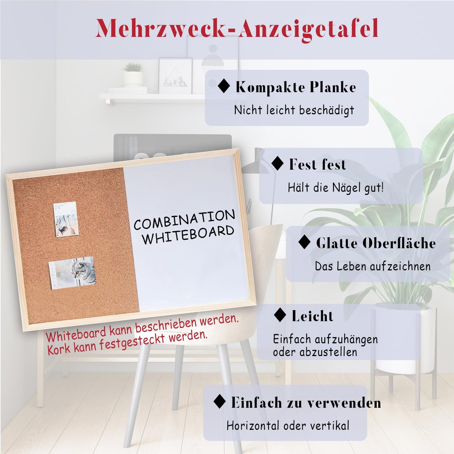 Pinnwand Korktafel, Magnetisches Whiteboard, Kleine, Trocken Abwischbare Pinnwand, 30x40cm Wandtafel, Vision Boards, Memoboard, Pinnwand für Wände, Zuhause, Büro, Wohnheim, Ziel, Remote-Job, 1 Stück