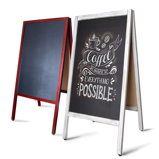 MoB Kundenstopper Outdoor wetterfest Plakatständer, Werbeaufsteller, Werbetafel für Aussen beschreibare Kreidetafel für Gastro doppelseitig mit weißen Holzrahmen 81x50,8x4,5 cm