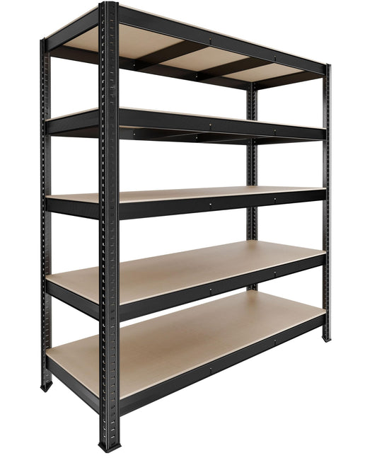 MASKO® Schwerlastregal Lagerregal Kellerregal 180x160x60cm, 1500kg belastbar, 5 verstellbare Ablagen, MDF-Platten Regal aus Metall, Steckregal, Werkstattregal Stahlgestell Garage Werkbank Schwarz