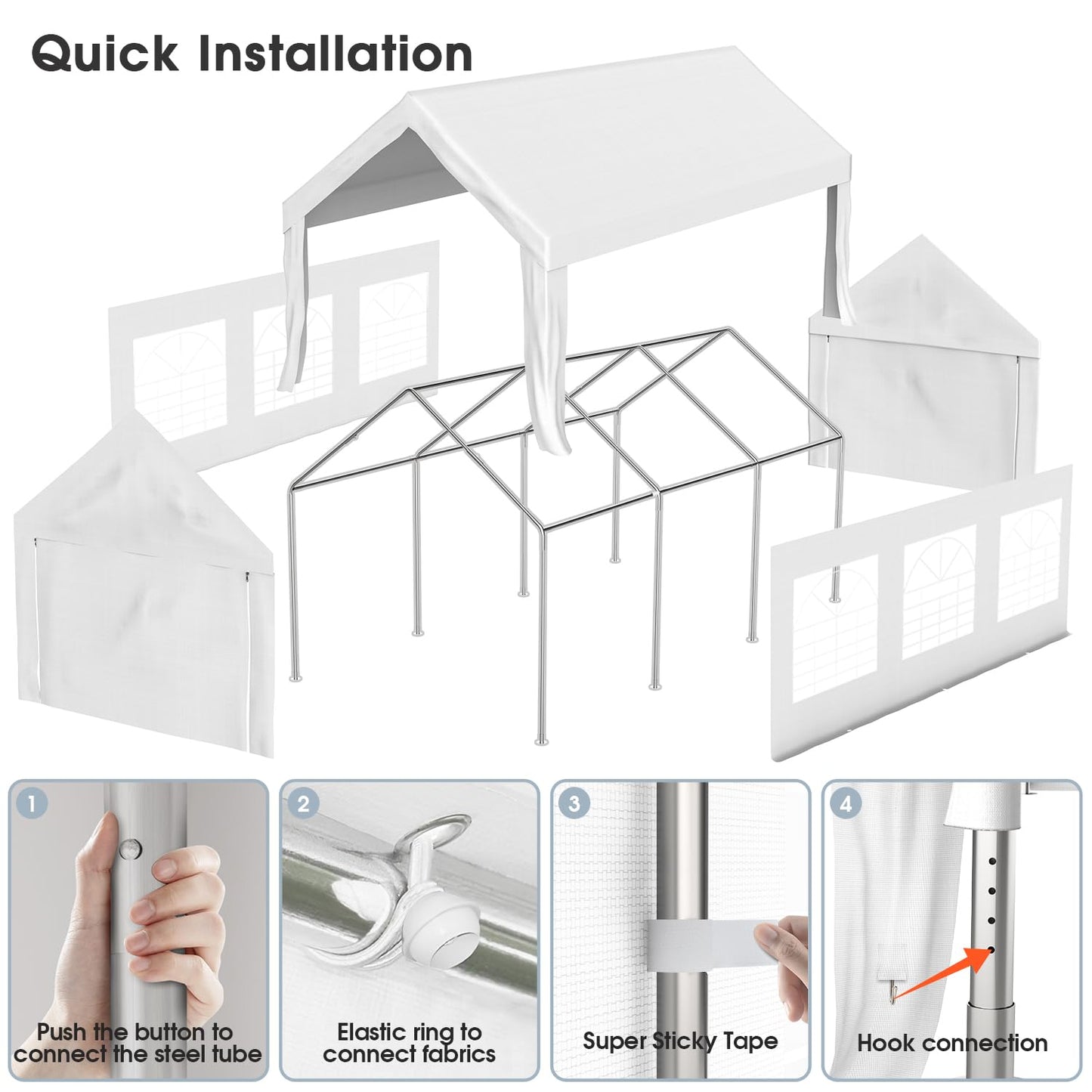 Homall Partyzelt 3x6 m,Metall Gestell Gartenzelt,Pavillon Wasserdicht 560g/m² PE-Plane,Zelt Stabil-18 Bodenhaken 4 Windfesten Seilen,UV-Schutz 50+Große Luxus Hochzeitszelt Gartenpavillon18m²,Weiß