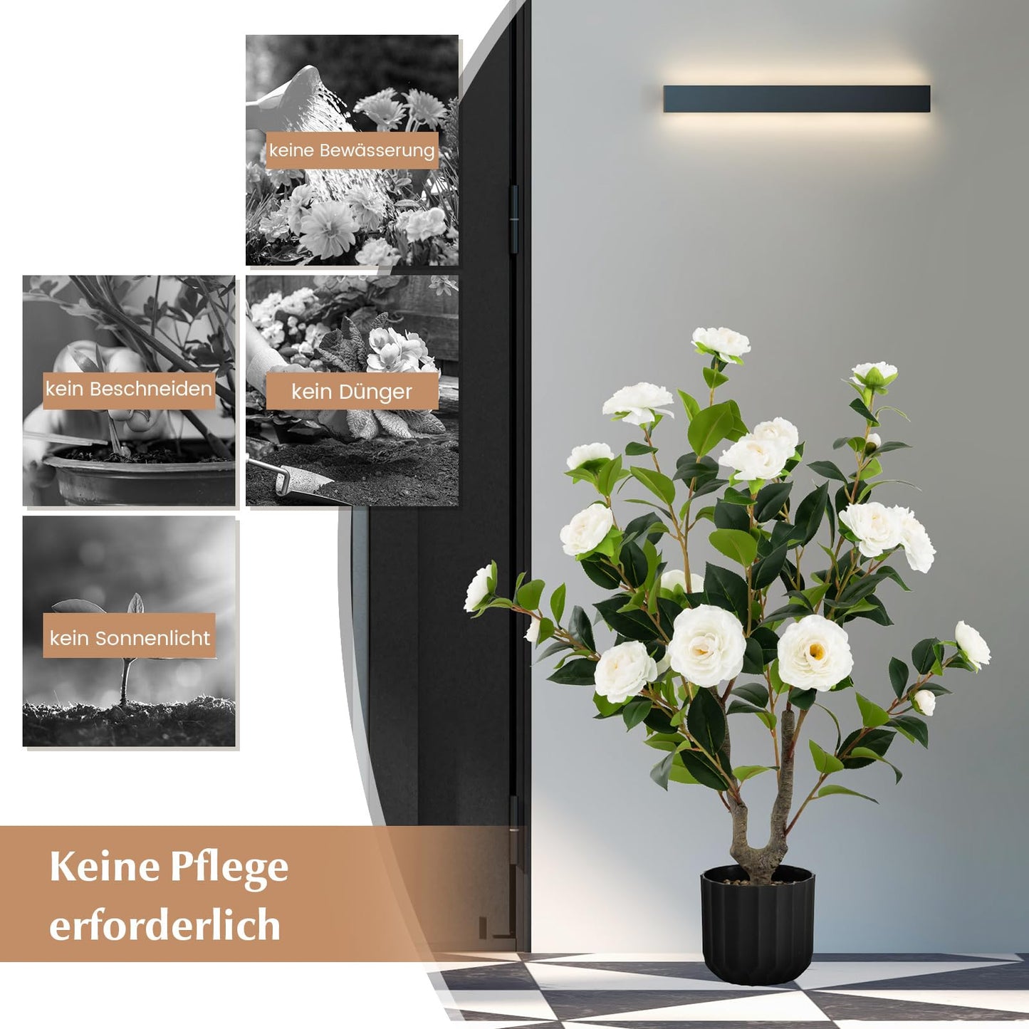 COSTWAY 2er Set Kunstbaum mit Blüten 95cm, Künstlicher Kamelienbaum, Kunstpflanze im Topf, Kamelienpflanze mit 24 Blüten & natürlicher Stamm, Kunstblume Zuhause, Zimmerpflanze Dekopflanze (2, Weiß)