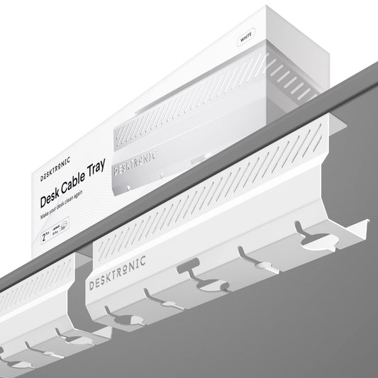 Kabelkanal Schreibtisch Weiß 2er Set - Edelstahl Kabelmanagement Schreibtisch Kabelkanal mit 5 Kabelausschnitten - Einfach zu Installierender Kabel-Organizer - Kabelhalter von Desktronic