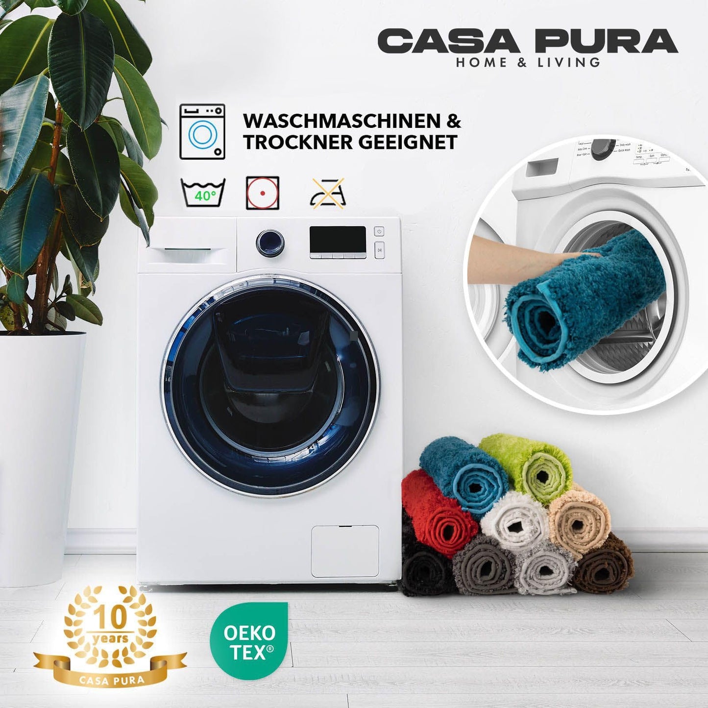 casa pura Badematte Creme weicher, Flauschiger Badezimmerteppich in Shaggy Optik, Badvorleger rutschfest waschbar - Duschvorleger, Teppich Fußmatte für Badezimmer, Dusche 50x80 cm, Ivory Sky Soft