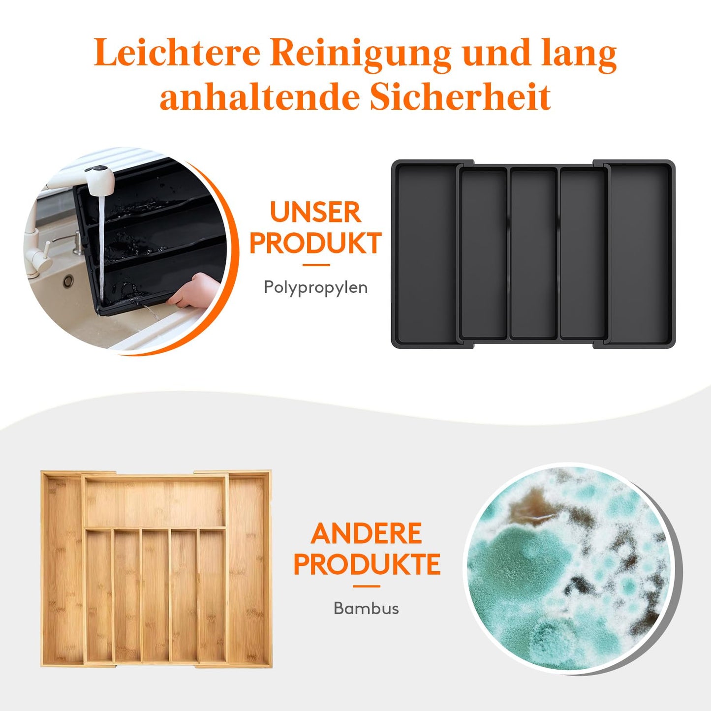 Lifewit Besteckkasten für Schubladen, erweiterbarer großer Besteckkasten für die Küche, verstellbarer Besteckeinsatz für Schubladen, Kunststoff Küchenzubehör, Trenneinsatz, groß, schwarz