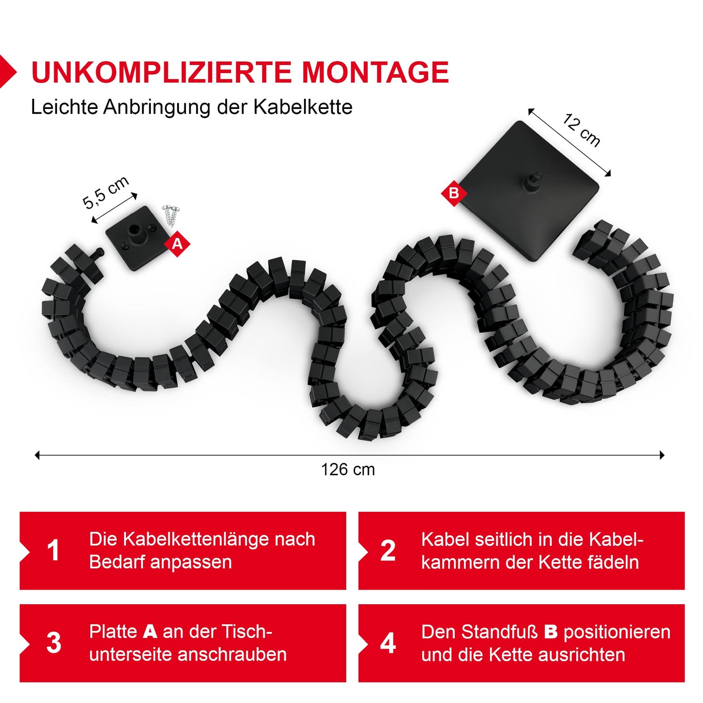 OL Oskar Lehmann Kabelführung eckig Kuba Slim Line Länge: 1260 mm, Kabelschlauch, schwarz