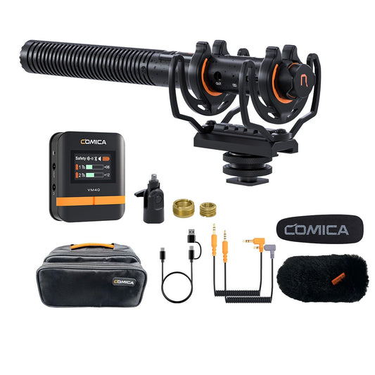 COMICA VM40 Shotgun-Mikrofon mit kabellosem Mikrofon für Kamera, Smartphone und PC, Supernierenmikrofon mit APP-Steuerung für Videoaufnahmen, Podcasts und Interviews
