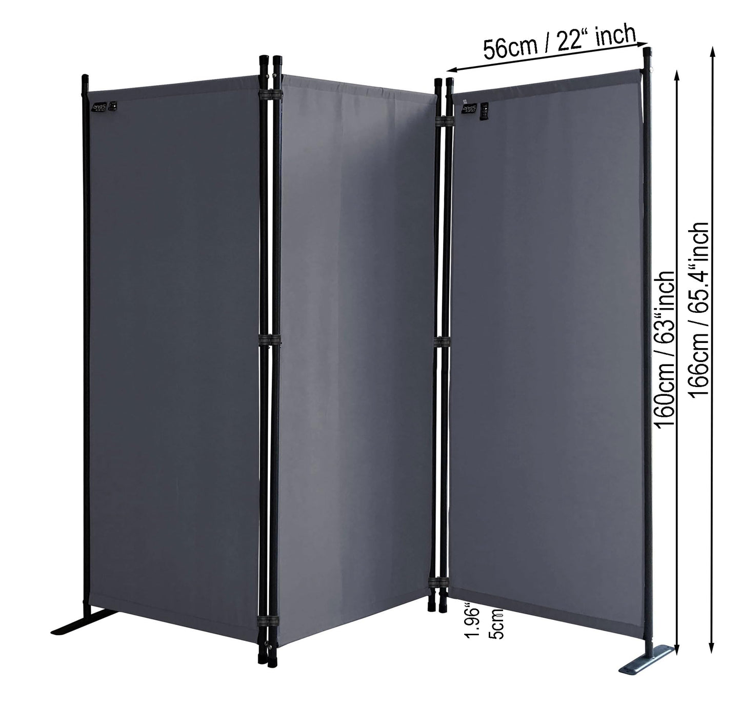 QUICK STAR Paravent 3 Teilig 170 x 165 cm Stoff Raumteiler Trennwand Balkon Sichtschutz Stellwand Faltbar Grau