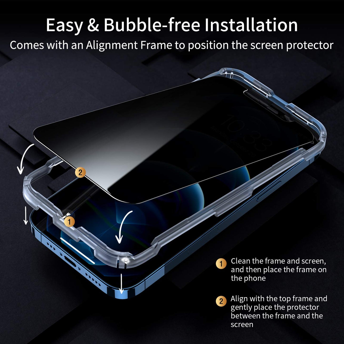 UNBREAKcable Panzer Sichtschutz Glas für iPhone 12/12 Pro [2 Stück], Blickschutzfolie für iPhone 12/12 Pro 6,1 Zoll, Anti-Spähen Privatsphäre Schutzglas, Kratzfest, Anti-Fingerprint und blasenfrei