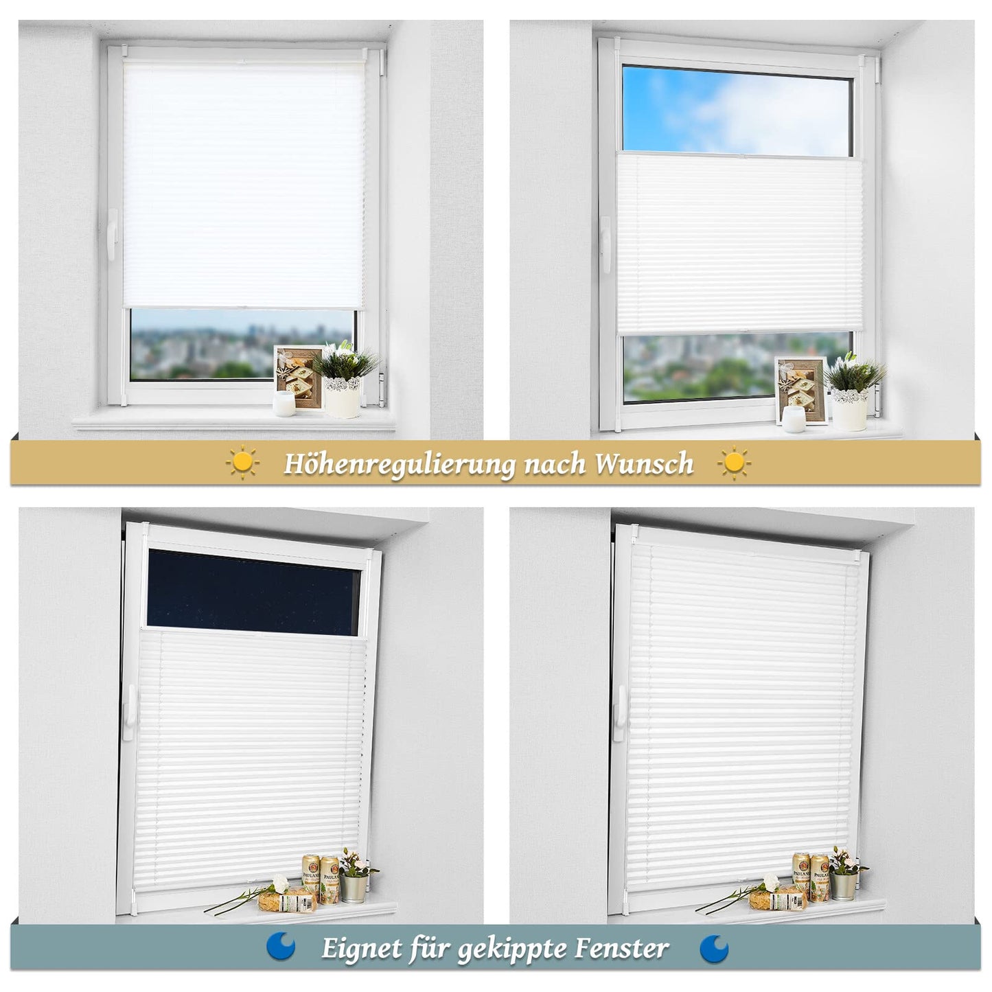 Plissee ohne Bohren Klemmfix 80x200cm(BxH) Weiß Jalousie Sonnenschutz Easyfix Faltrollo Lichtdurchlässig Rollo für Fenster & Tür