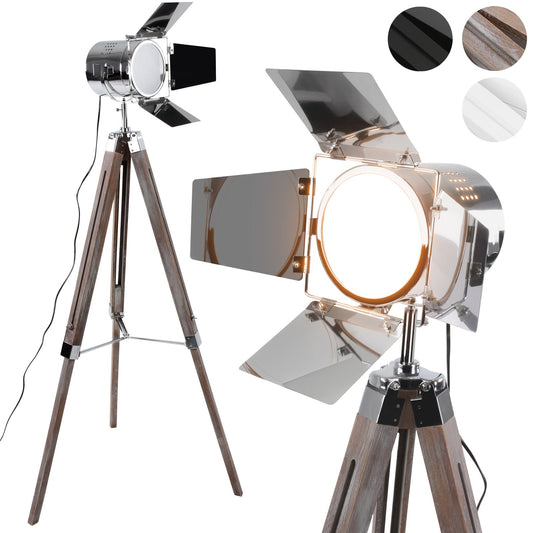 Jago® Stehlampe mit Stativ aus Holz - LED, E27, Höhenverstellbar max. 148 cm, Vintage, Farbwahl - Tripod Lampe, Dreifuss Stehleuchte, Standleuchte, Studiolampe (Antikes Holz)