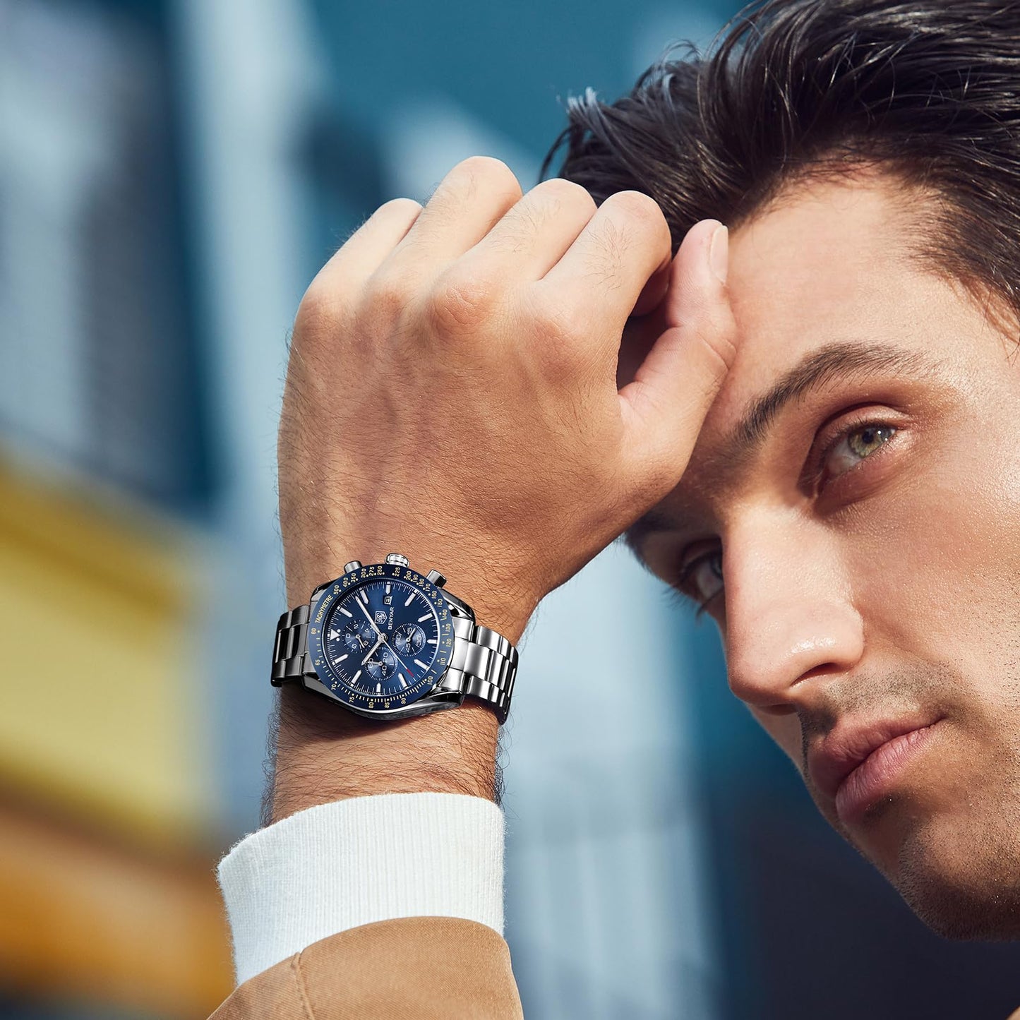 BENYAR herrenuhren Chronograph Analogue Quartz Armbanduhr für männer Lederband Herren Fashion Business Sport Design 30M wasserdicht Elegantes Geschenk für männer