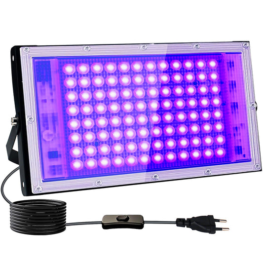 LED Schwarzlicht Strahler 100W, Indmird Schwarzlichtlampe mit Stecker, IP65 Wasserdicht UV Strahler mit Schalter, 395-400nm UV Flutlicht Partylicht für Bar,Disco,Party,Halloween,Bühnen