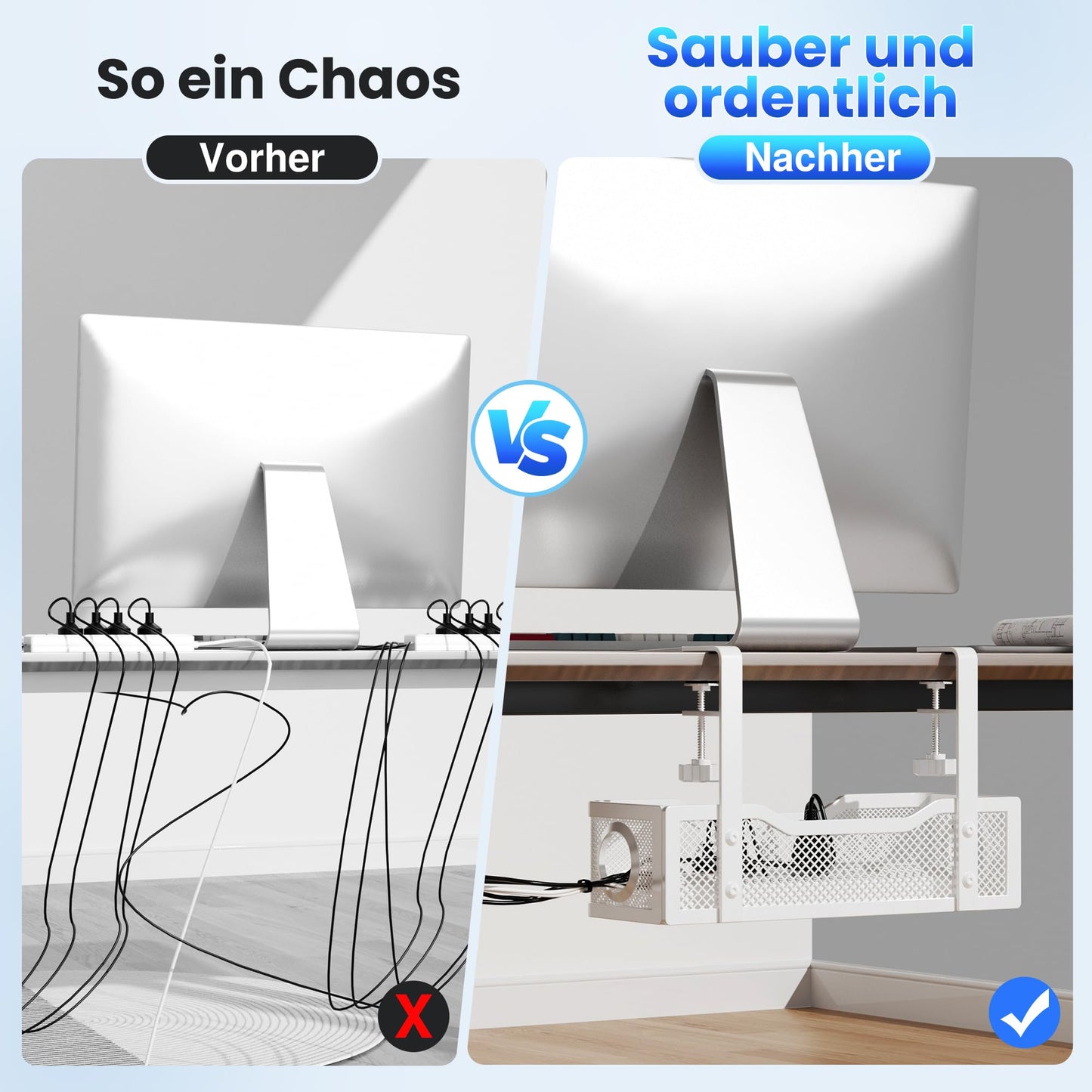 Cinati Kabelmanagement-Ablage unter dem Schreibtisch, Kabelmanagement unter dem Schreibtisch, ohne Bohren, Schreibtisch-Kabelmanagement-Box für Büro, Zuhause – keine Schäden am Schreibtisch