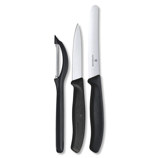 Victorinox, Swiss Classic, Profi Gemüsemesser Set mit Schäler, 3-teilig, , Robuster Kunststoffgriff, schwarz