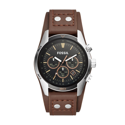 Fossil Coachman uhr für Herren, Chronographenwerk mit Edelstahl- oder Lederarmband, Schwarz, 44MM