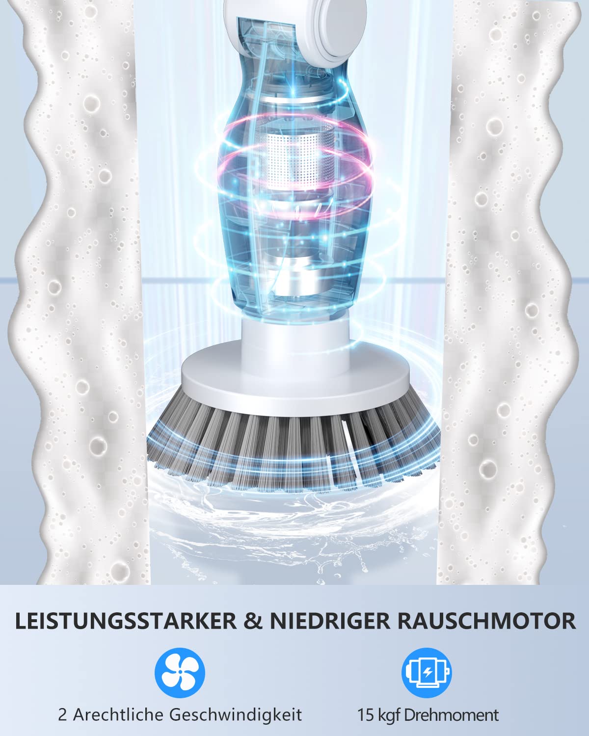 Leebein Elektrische Reinigungsbürste, 2023 Neues Spin Scrubber mit 8 Austauschbaren Bürstenköpfen, Verstellbarem Verlängerungsgriff 37-130CM & 2 Rotationsgeschwindigkeiten für Bad/Küche/Auto