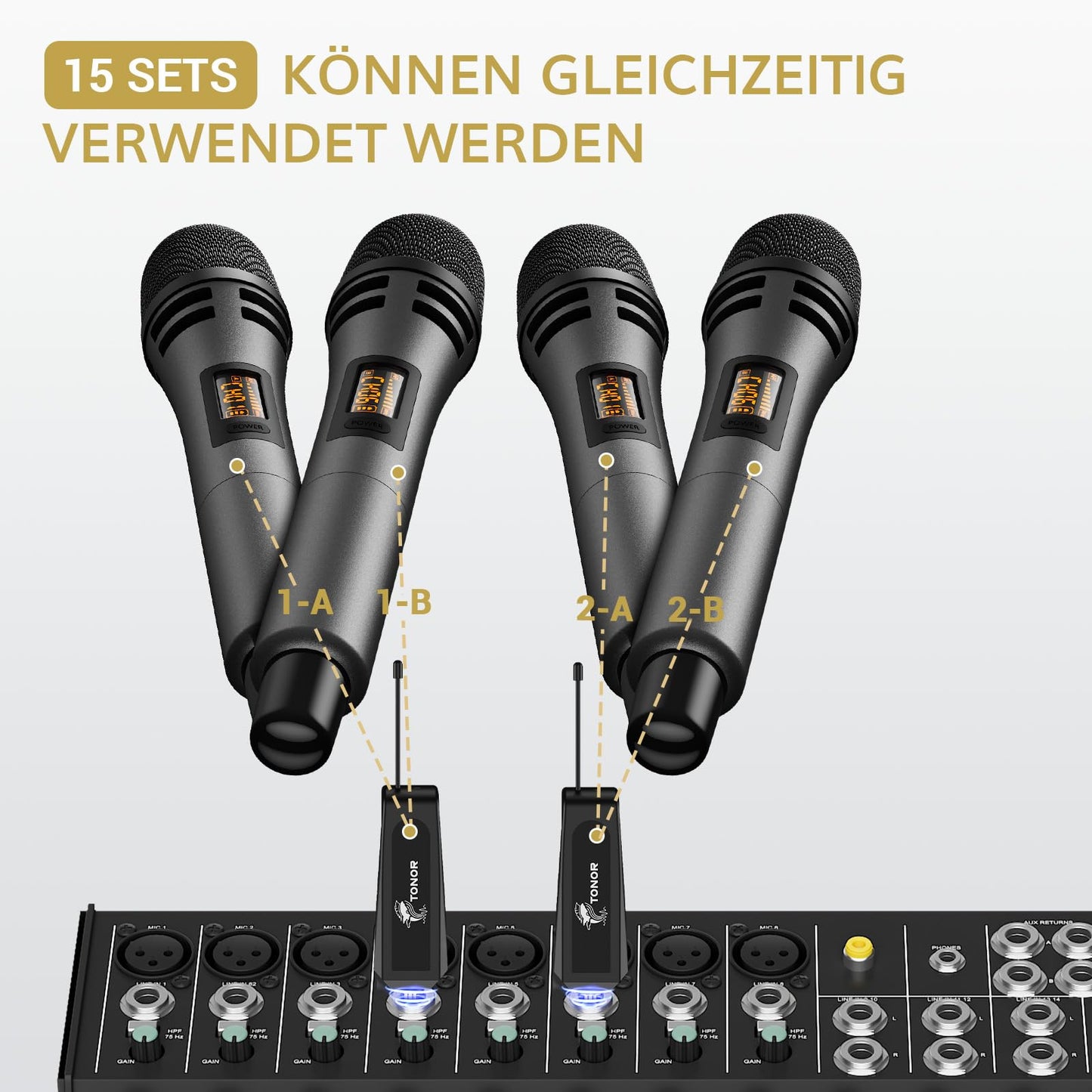 TONOR Mikrofon kabellos, drahtloses Funkmikrofon Wireless Microphone Handmikrofon dynamisch mit wideraufladbarem Empfänger für Verstärker PA Anlage Karaoke Hochzeit Party Konferenz Vortrag TW320 Grau