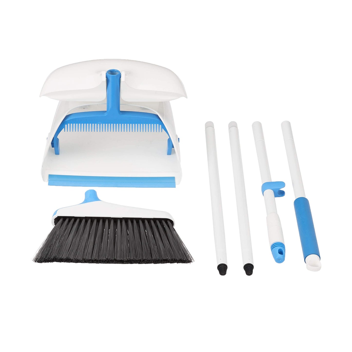 Amazon Basics - Besen mit Kehrschaufel mit Griff, Blau/Weiß, 43"/110 cm