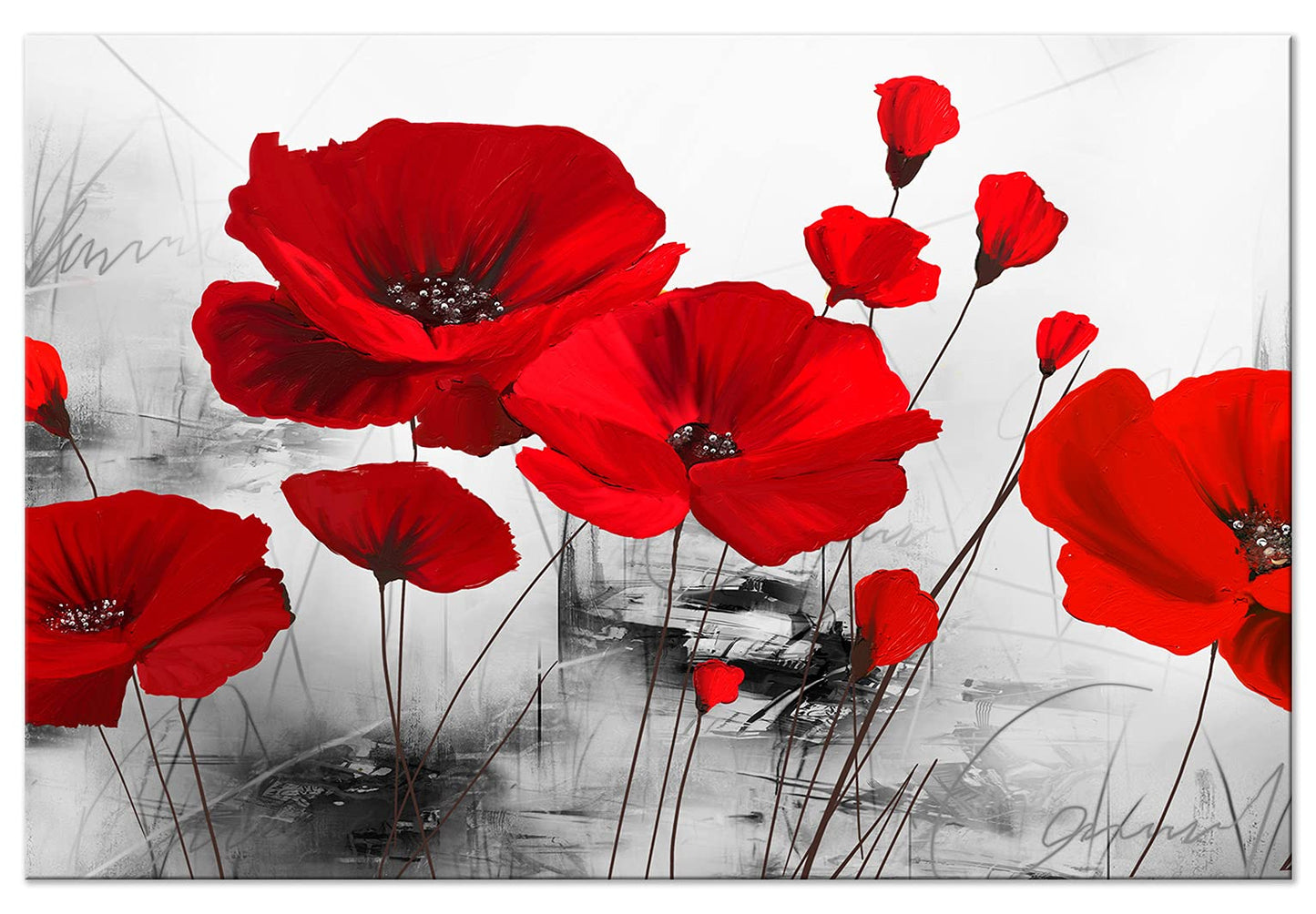 murando Wandbild Mega XXXL MohnblumenEinteiliger XXL-Format Kunstdruck zur Selbstmontage Leinwandbilder moderne Bilder DIY Wanddekoration Wohnung Deko Blumen Natur grau rot