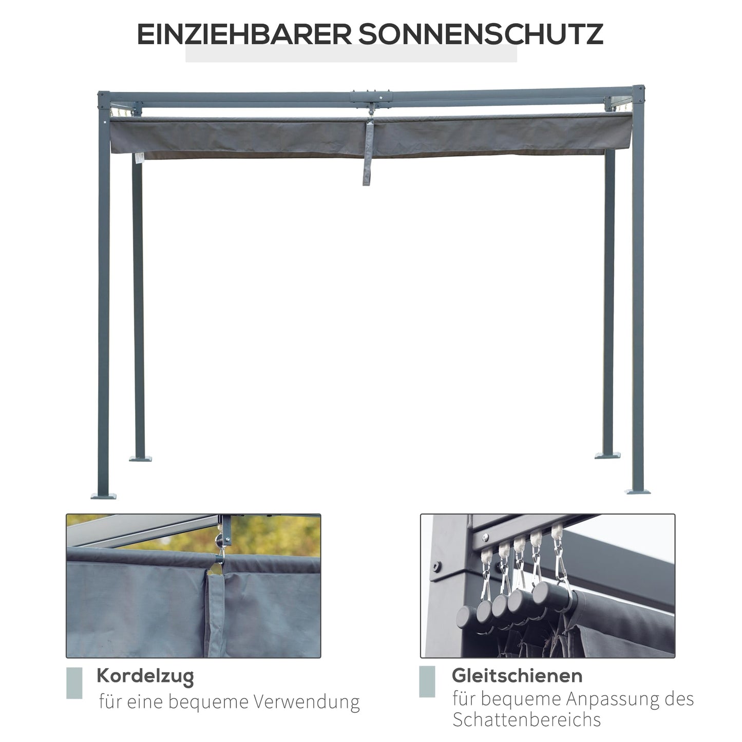 Outsunny Pergola 4x3m Garten Pavillon, Terrassendachung aus Stahl, Gartenpavillon mit verstellbares Dach, Freistehend, Sonnenschutz für Terrasse und Garten, Dunkelgrau