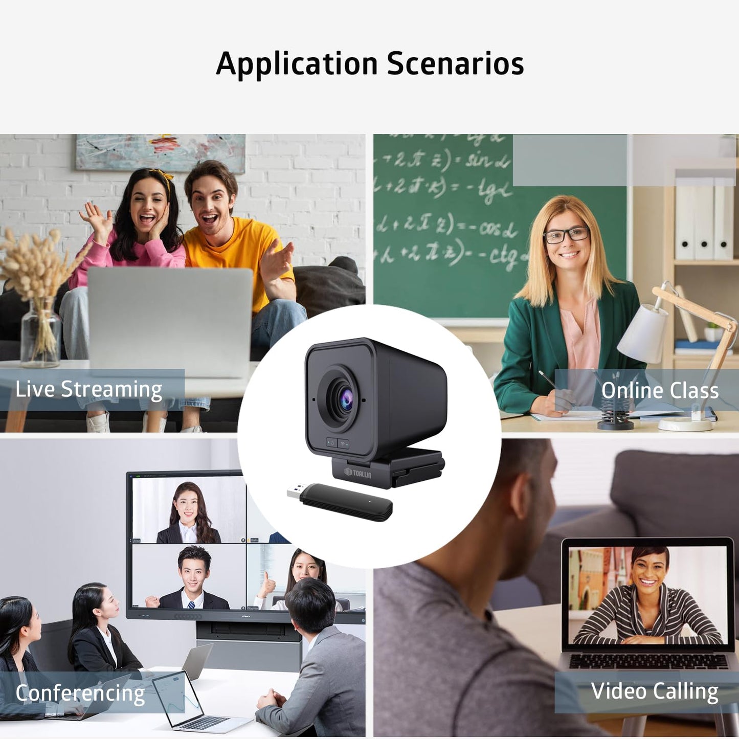TOALLIN Kabellose Webcam für PC, 1080P Full HD Wireless Webcam, integriertes Mikrofon mit Geräuschunterdrückung, kabellose Computerkamera für Videokonferenzen/Live-Streaming/Online-Videoanrufe