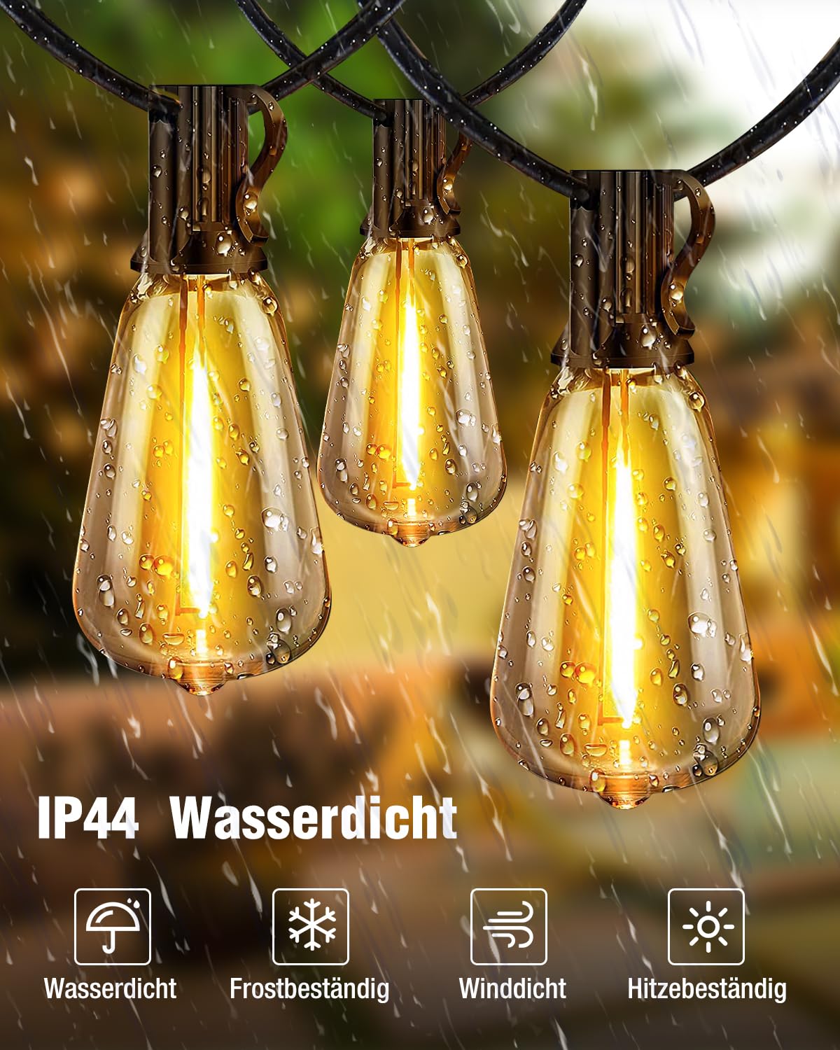 litogo LED Lichterkette Außen Dimmbar mit Timer, 35.3M Deko Lichterkette Aussen Strom mit Retro Warmweiß Glühbirnen Plastik, Wetterfest lichterketten für Garten Balkon Party Pavillon Terrasse