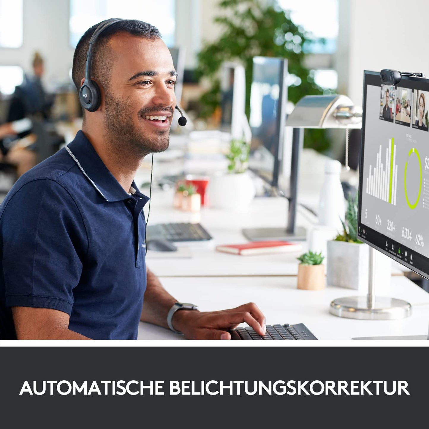 Logitech C270 Webcam, HD 720p, 60° Sichtfeld, Fester Fokus, Belichtungskorrektur, USB-Anschluss, Rauschunterdrückung, Universalhalterung, Für Skype, FaceTime, Hangouts, etc. - Schwarz