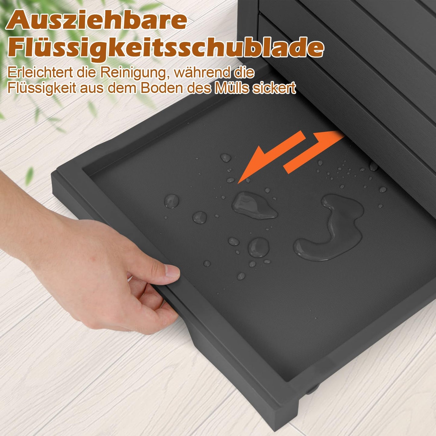 COSTWAY Mülleimer mit Deckel, 118 L, Mülltonne Abfalltonne Garten, mit ausziehbarer Flüssigkeitsschale & Griff, wasserdichter Müllbehälter Outdoor, für Veranda, Hinterhof, Terrasse (2 Pack-Schwarz)