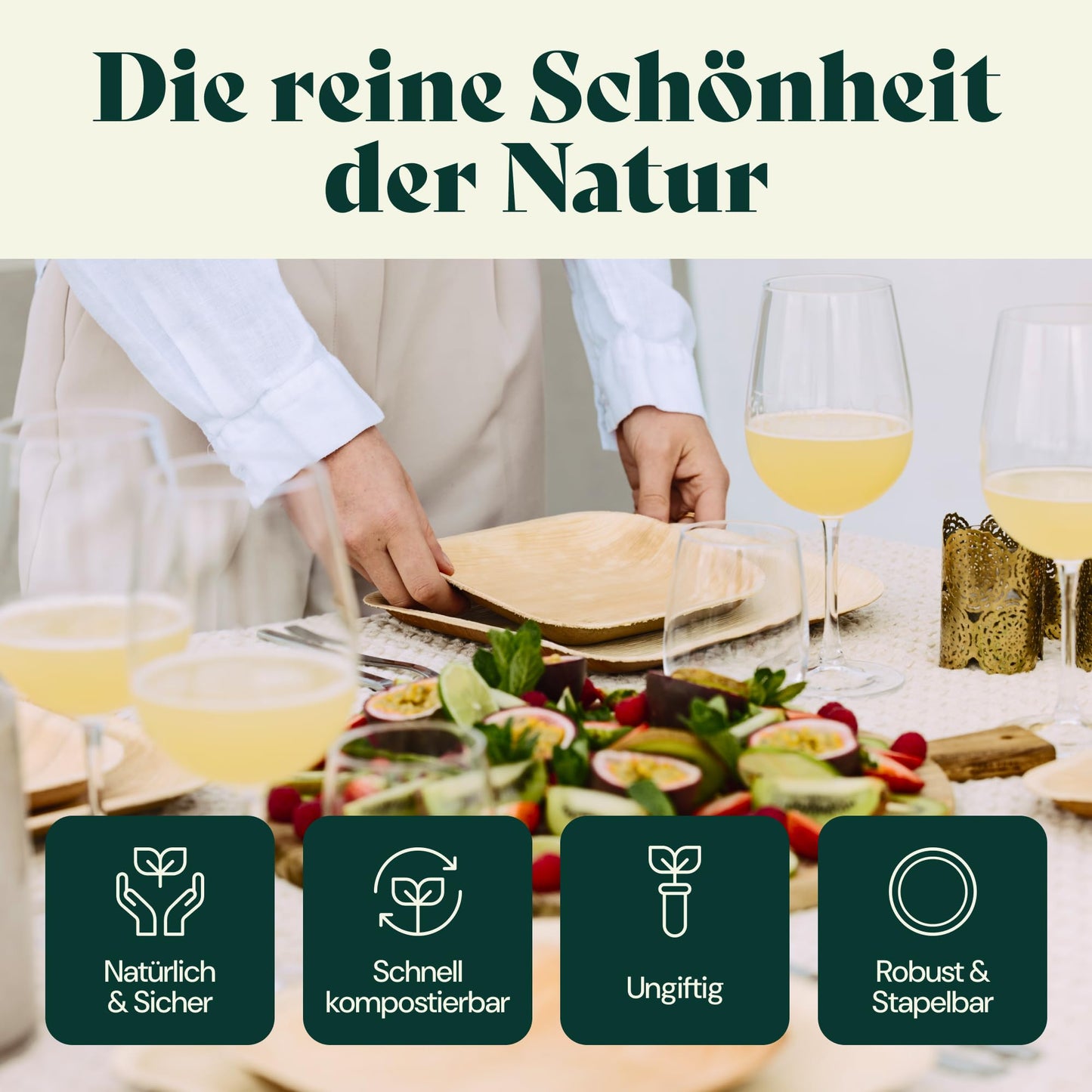 Chic Leaf Palmblatt Teller - 48 Stück Partyteller Set, Umweltfreundlich, Kompostierbar, Nachhaltig Einweggeschirr besser als Pappteller & Plastikteller, Eckig (25.5 & 18 cm)