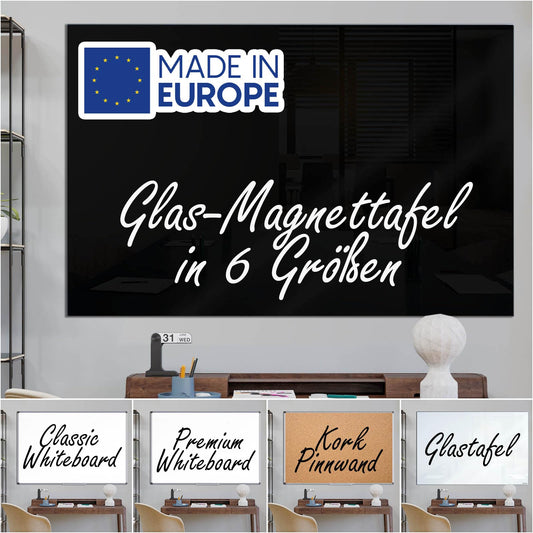 VISCOM Glas-Magnettafel - 65 x 100 cm in sattem Schwarz - rahmenlose Magnetwand - Memoboard magnetisch, beschreibbar & trocken abwischbar - inkl. Magnete, Stift, Tafellöscher