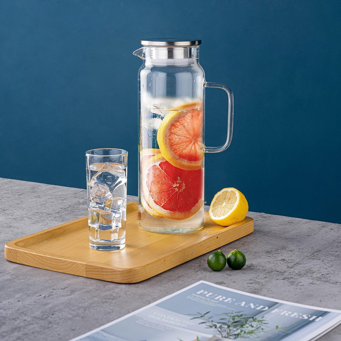 Litimkat 1.5L Wasserkaraffe aus Glas,Wasserkrug mit Versiegeltem Deckel,Hitzebeständig Wasserkocher,für Heißes/Kaltes Wasser, Wein,Eistee und Saftgetränke