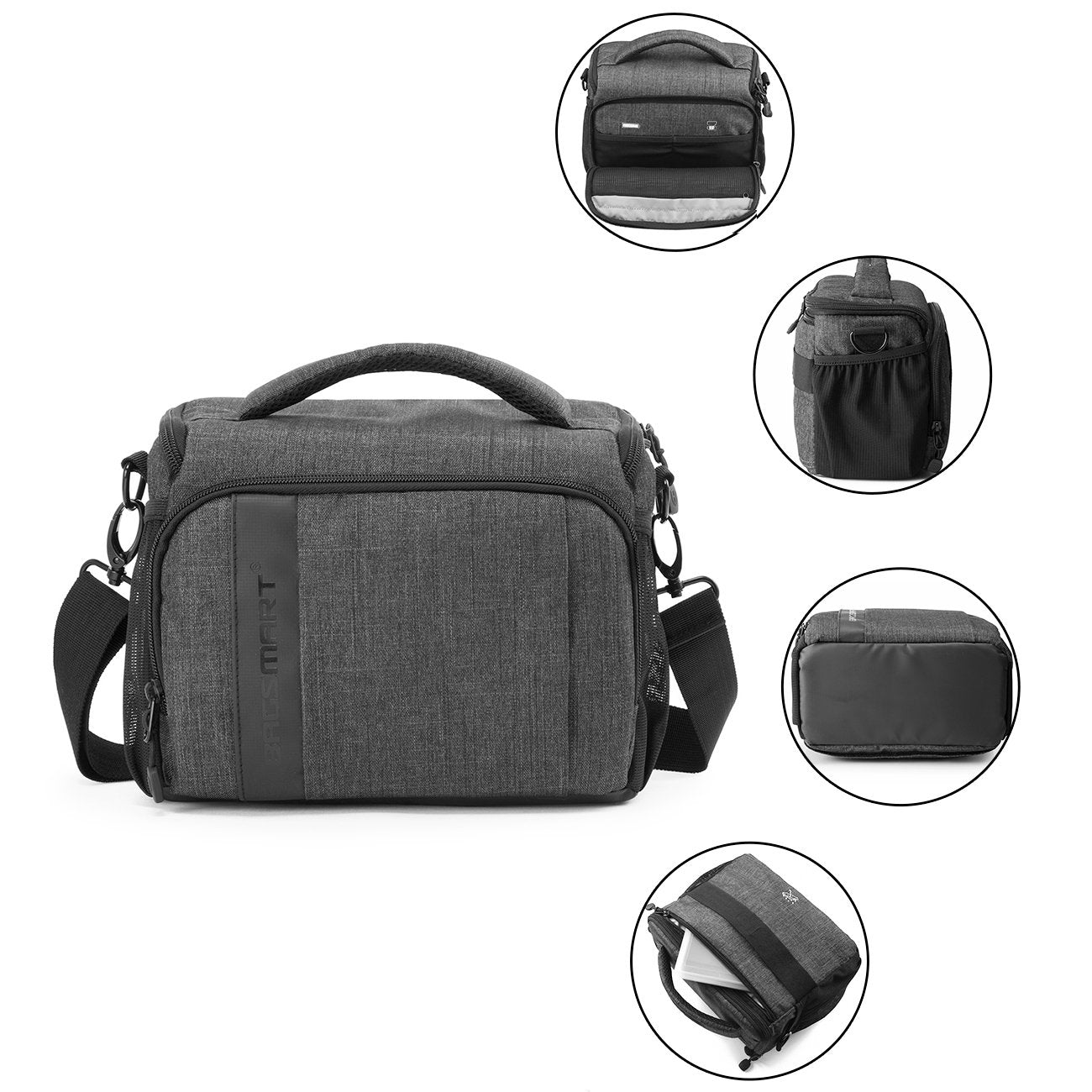 BAGSMART Kameratasche Spiegelreflex DSLR SLR Fototasche Spiegelreflexkamera Systemkamera Objektive Zubehör mit Regenschutzhülle Grau
