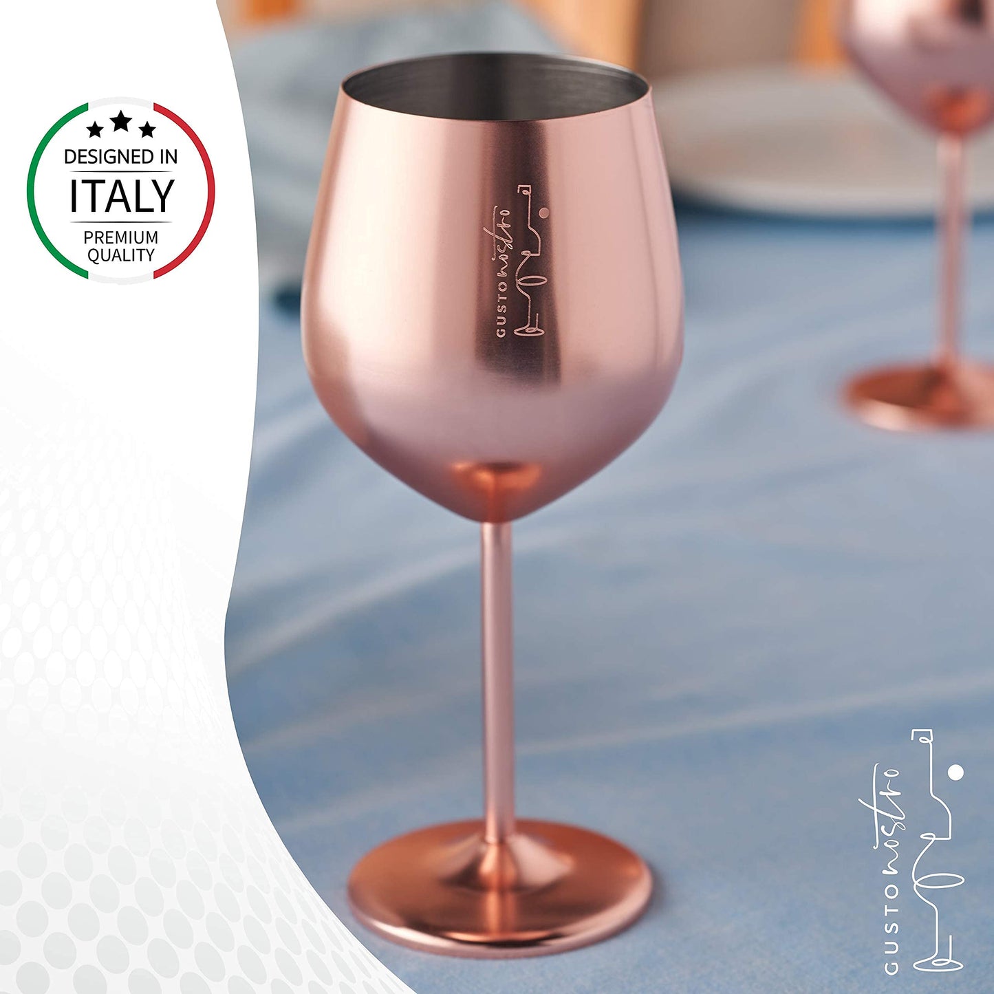 Weingläser mit Stiel aus Edelstahl - Unzerbrechliche Kelche mit 540 ml Fassungsvermögen für Poolpartys im Freien, Jubiläen - Elegantes Trinkgeschirr in Roségold für Champagner und Cocktails (2er Pack)