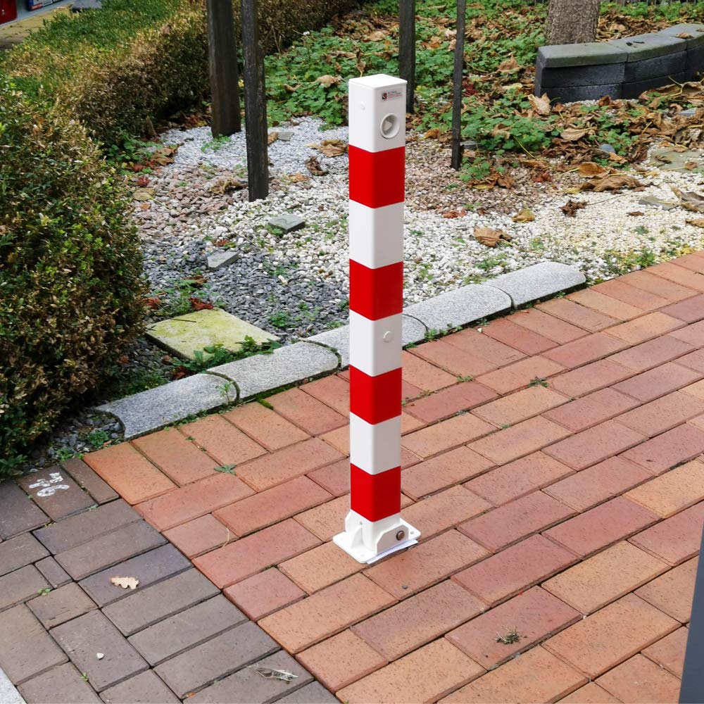UVV UVAP7050 Absperrpfosten, Parkplatzsperre Stahl feuerverzinkt 70x70mm, eckig, Höhe 900mm, klappbar, umlegbar mit Dreikantschloss, zum Festdübeln