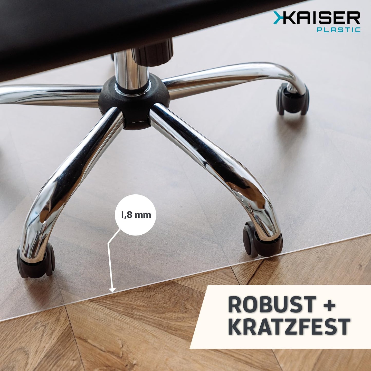 KAISER PLASTIC® Bodenschutzmatte | Bürostuhl Unterlage | Unterlage Schreibtischstuhl | Schutzmatte Bürostuhl | für Hartboden | 75 x 120 cm