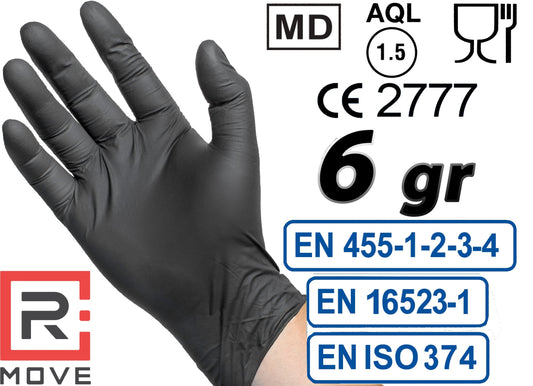 R MOVE 100 Einweghandschuhe Schwarz L, Nitrilhandschuhe EXTRA BESTÄNDIG Einmalhandschuhe +60% Dicke 6gr puderfrei und latexfrei gummihandschuhe für Mechaniker Tätowierer Kosmetiker handschuhe einweg