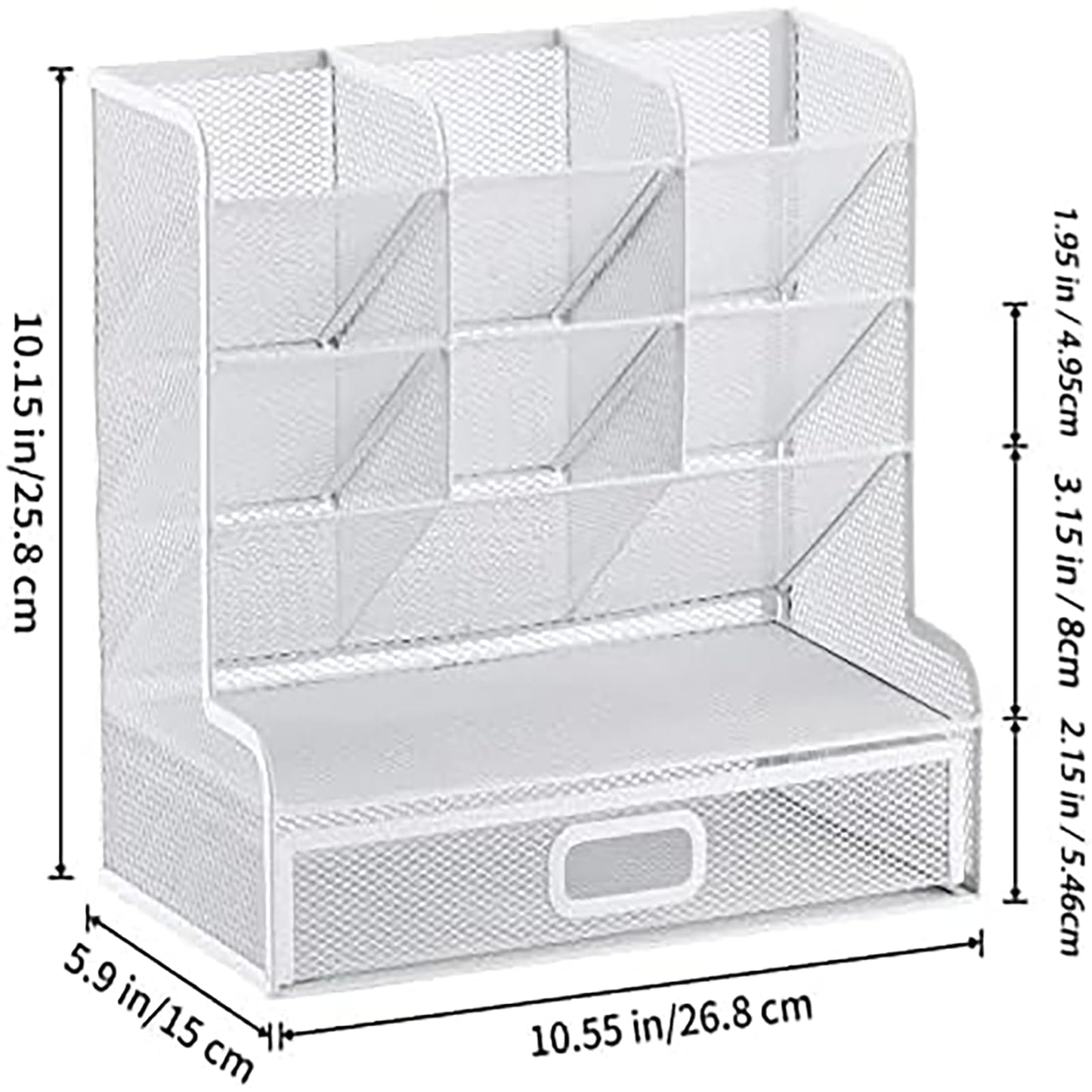 Marbrasse Schreibtisch-Organizer aus Netzstoff, Multifunktionaler Stifthalter,für Schreibtisch,Aufbewahrungsregal für Schule,Zuhause,Büro,Kunstbedarf (Mesh Pen Holder White with Drawer)