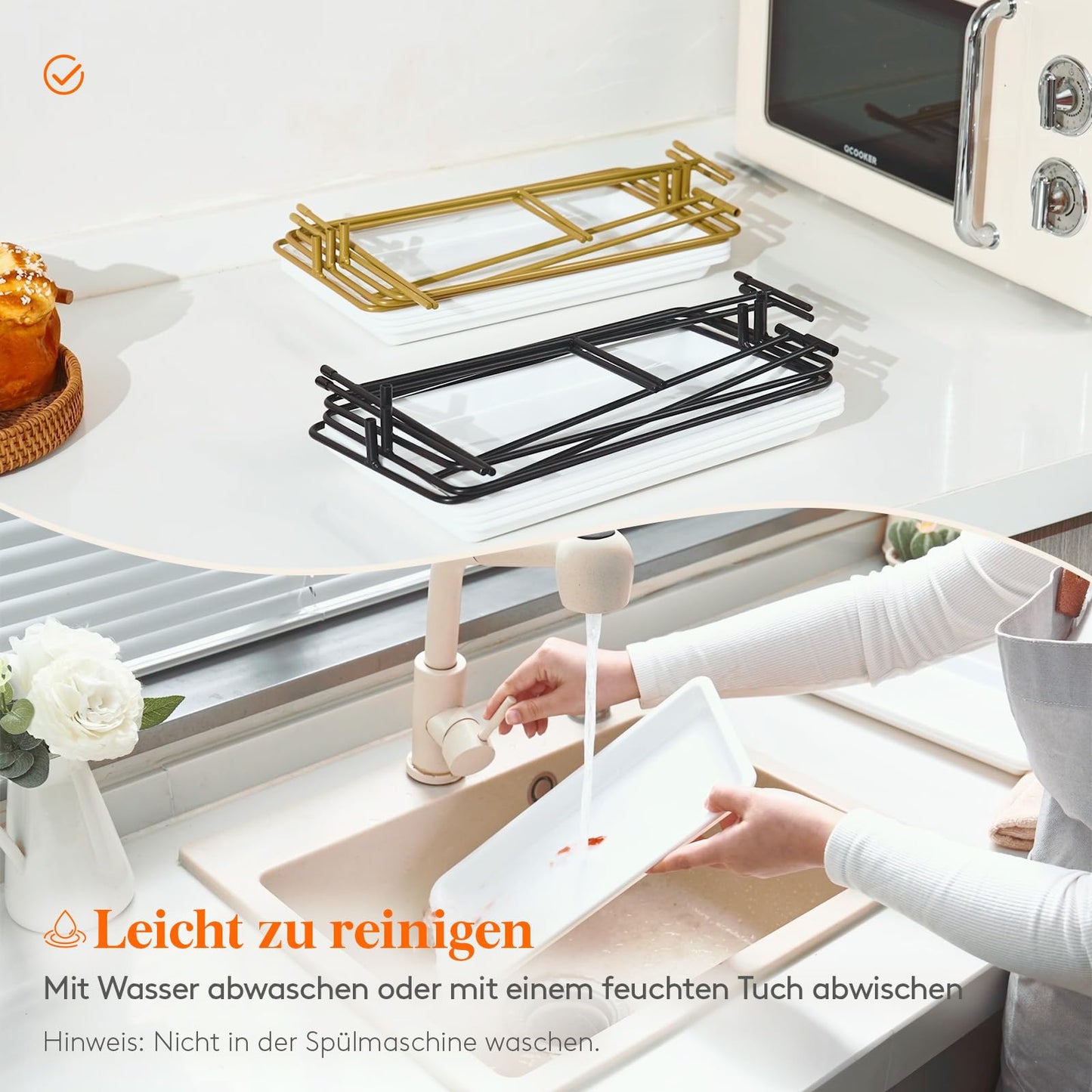 Lifewit 3-stufiges Serviertablett für Partyzubehör, 30x17cm Servierplatte zum Anrichten von Speisen, weiße wiederverwendbare Tabletts mit schwarzer Obstschale für Gemüse, Obst, Kekse, Desserts