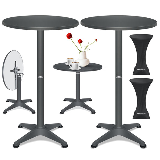 KESSER® 2in1 Stehtisch klappbar Bistrotisch 2er Set | Aluminium Edelstahlplatte | höhenverstellbar 70cm / 115cm | Partytisch Tisch Ø 60cm | In- & Outdoor | Empfangstisch | Klapptisch Anthrazit