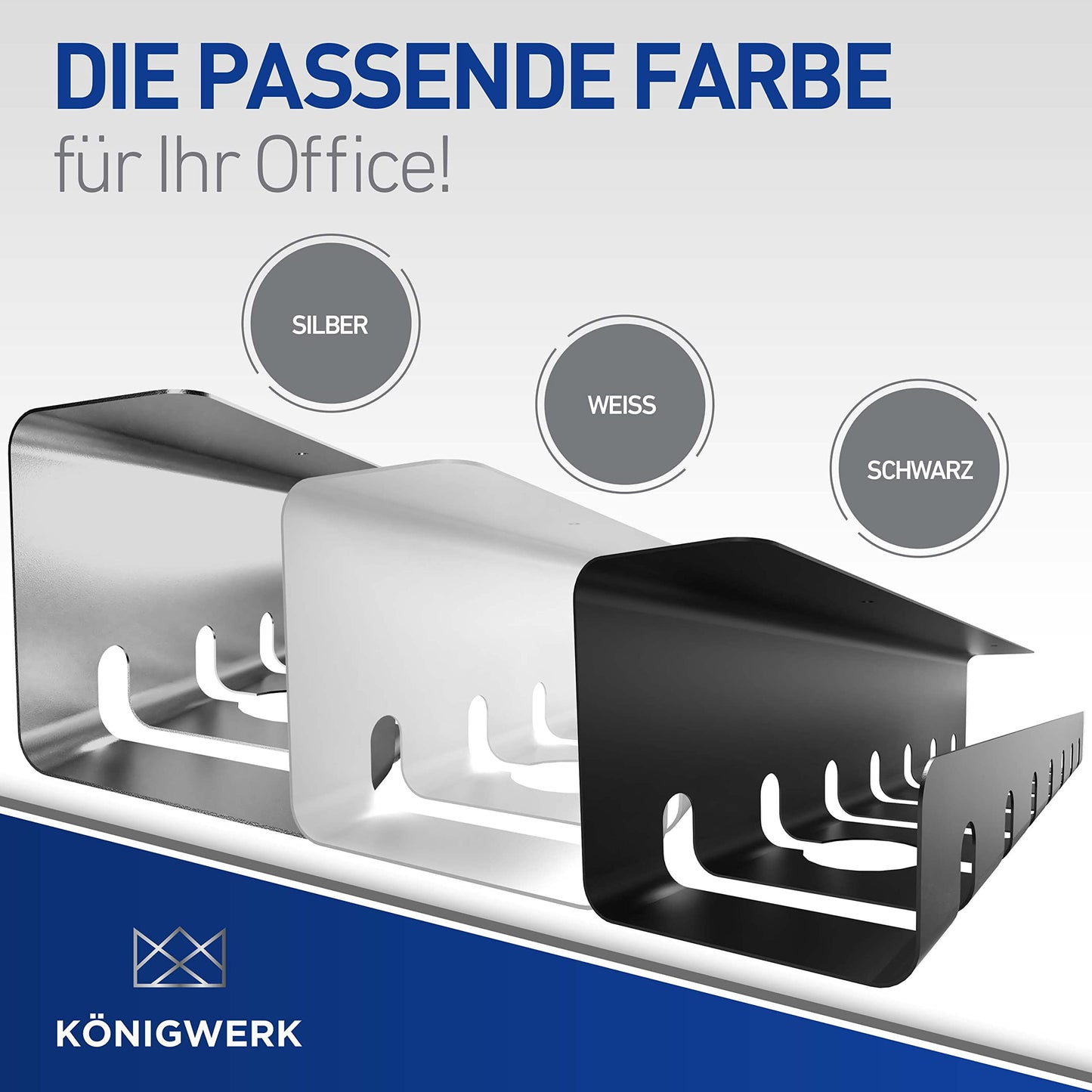 Königwerk Kabelkanal Schreibtisch fürs Kabel Management - Inkl. Zubehör - Tisch Kabelführung Kabelmanagement durch Kabelschacht - Cable Organizer Desk, Weiß