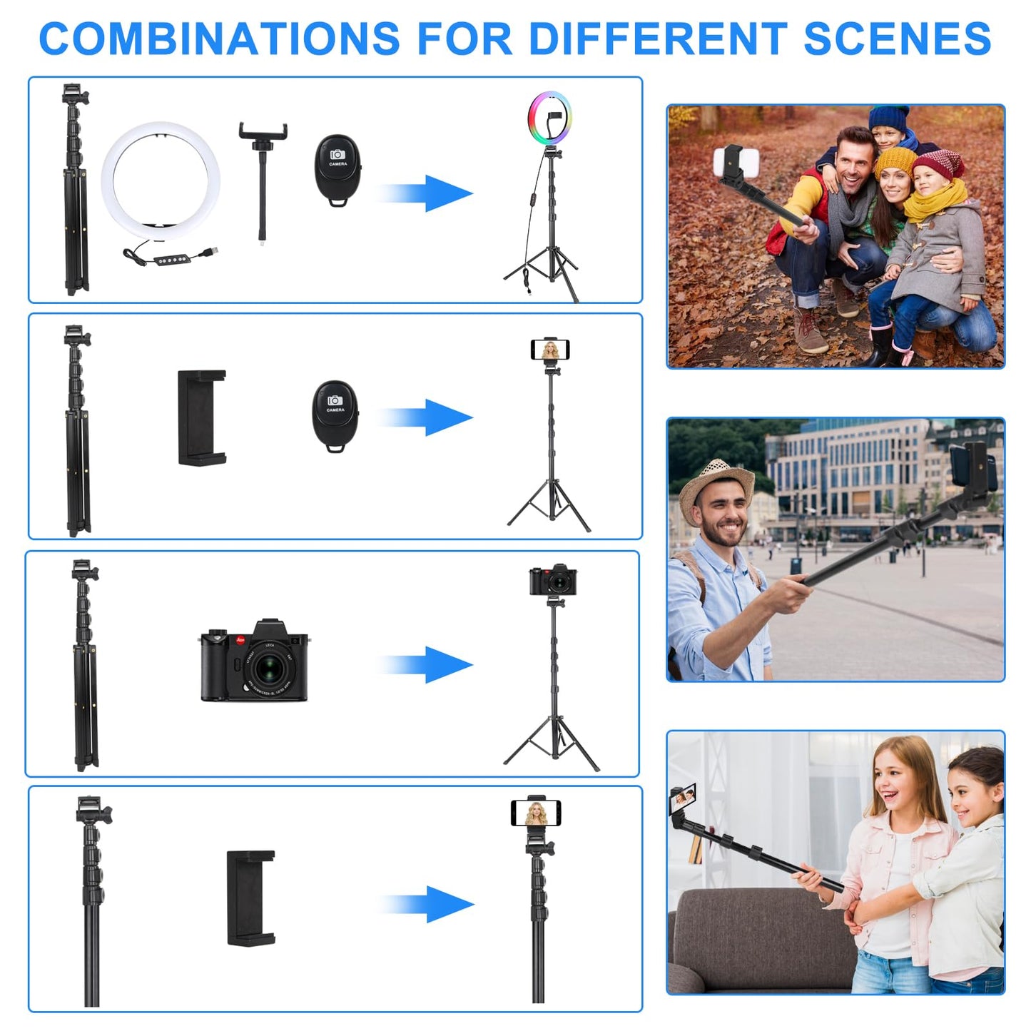 MICCYE Ringlicht mit Stativ 10 Zoll RGB Ring Light Gesamthöhe 180cm Ringleuchte Selfie Ringlicht Handy für Video Makeup Fotografie