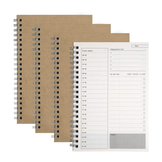 MengH-SHOP Zeitmanagement Handbuch Aufgabenliste Tagesplaner Spiralblock Notizblock Brown Kraft Cover Tagesplanung Notizbuch 100 Seiten/50 Blatt 19 x 13 cm (4 Stück)