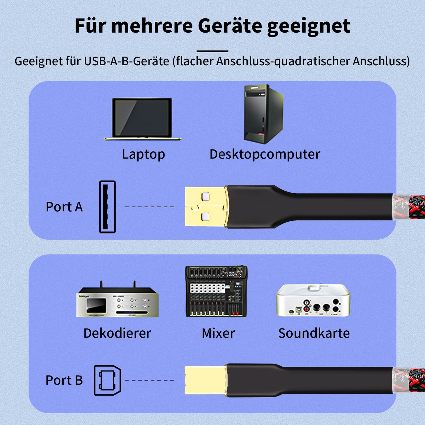 Tertullus HiFi USB Kabel 2m USB-A Auf USB-B Dac A-B USB Audio Kabel USB Druckerkabel USB Digital Kabel Für Audio-streaming, Dac Und Computer, Soundkarte, Decoder, Verstärker, Digitalplayer