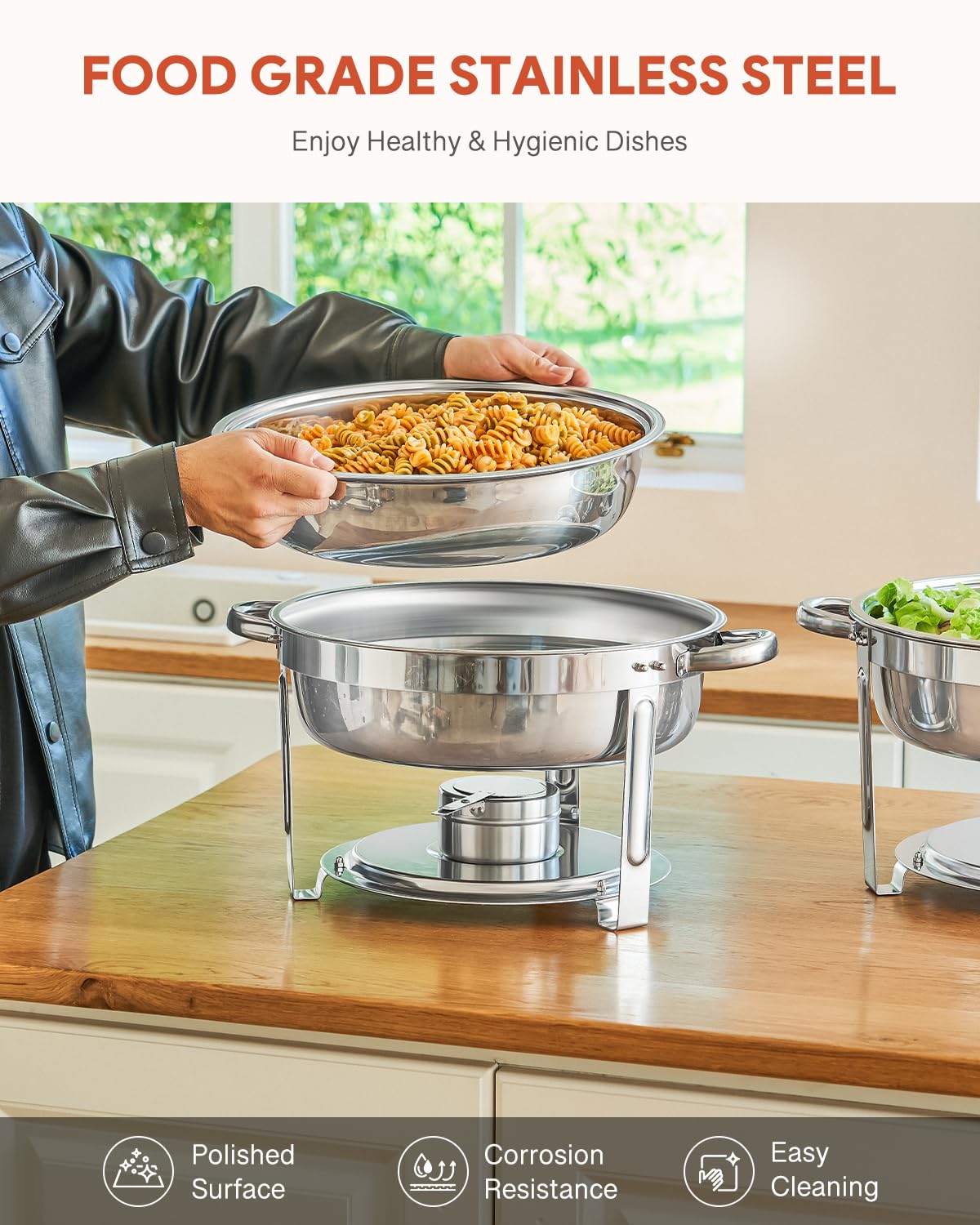 Wilprep 5L 4Set Rund Chafing Dish Edelstahl Speisenwärmer Wärmebehälter Suppenwärmer Bain Marie Speisen Warmhaltebehälter ideal für Events & Partys