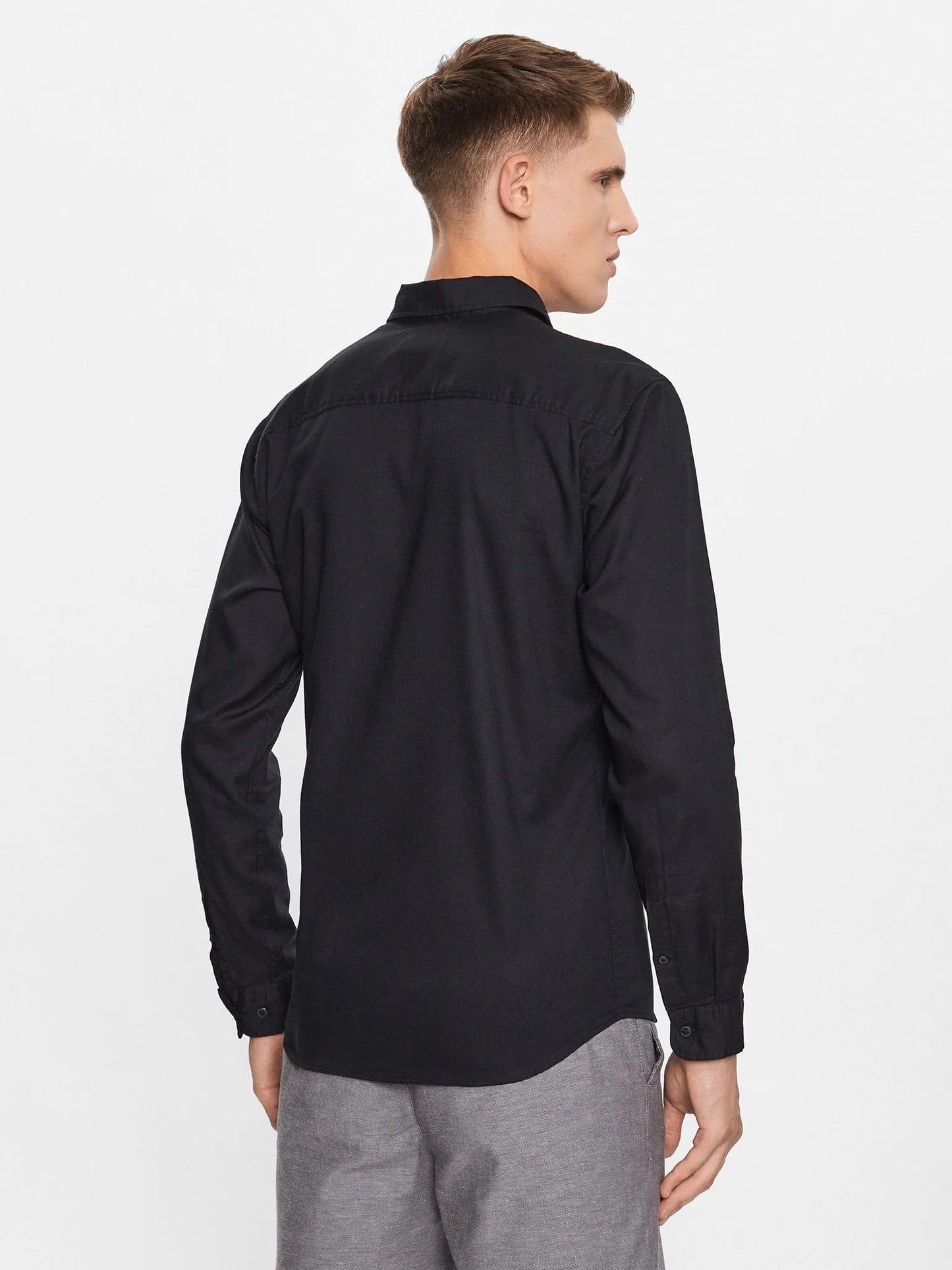 JACK&JONES Hemd Slim Fit Business Shirt Weiches Langarm Twill Oberteil aus Baumwolle JJEGINGHAM, Größe Hemd:L,Farben:Schwarz
